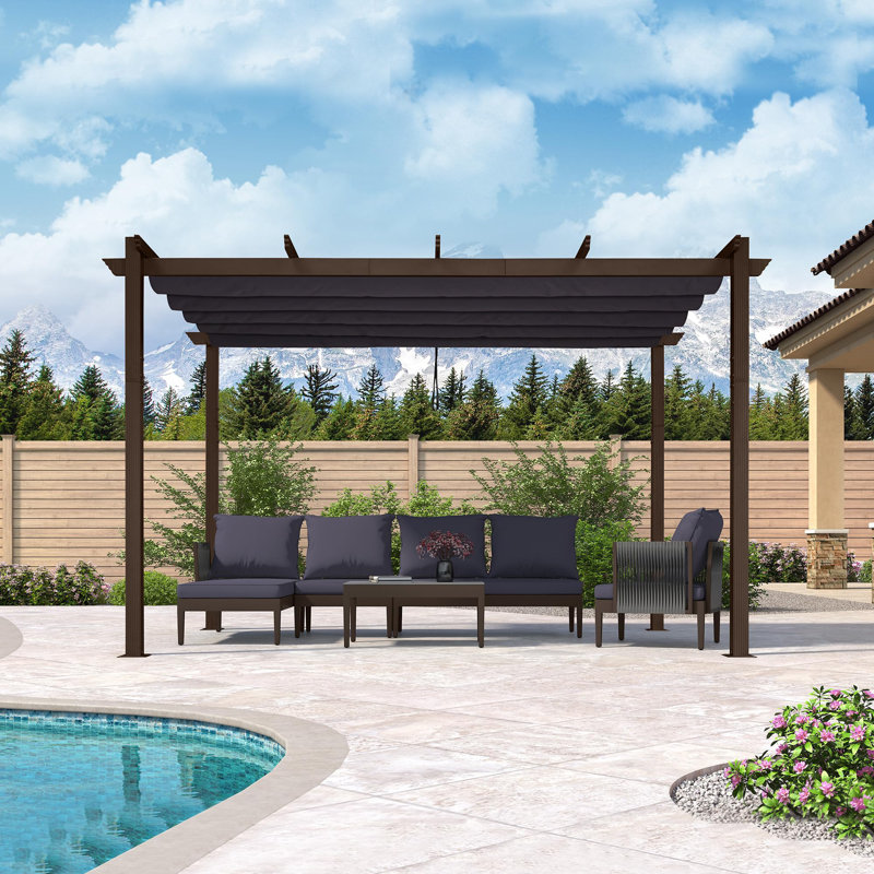 Purple Leaf Aluminium Pergola With Canopy, Navy Blue, 96"H x 158" W x 118" D