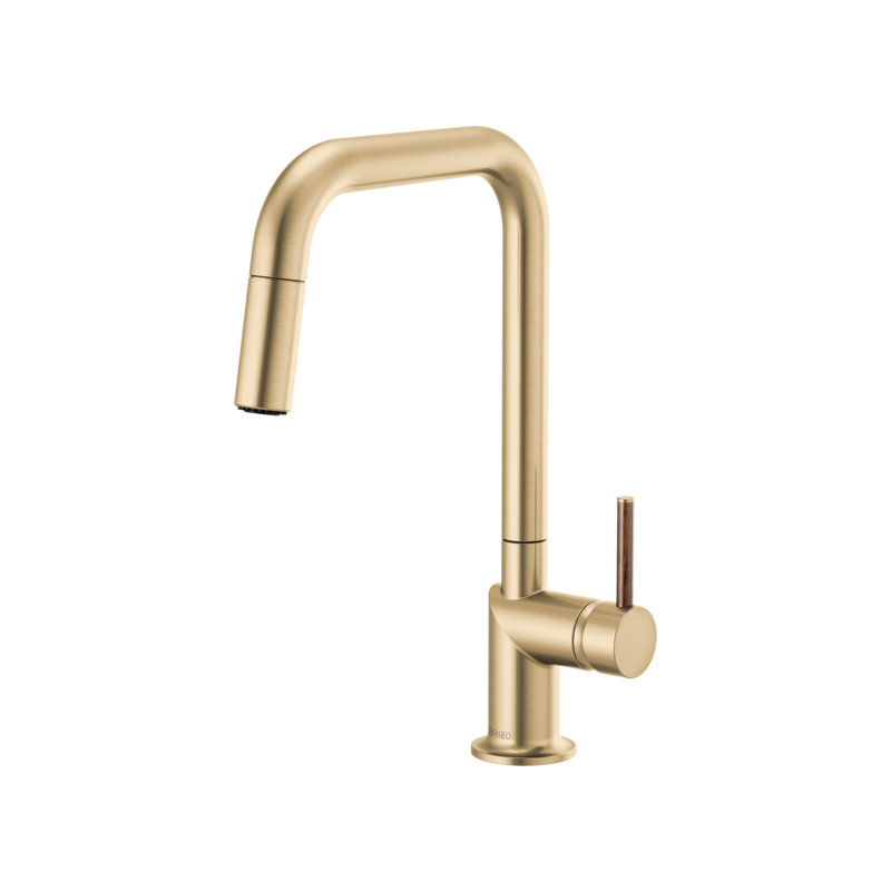 Odin® Pull-Down Faucet with Square Spout, Luxe Gold, Wood Lever