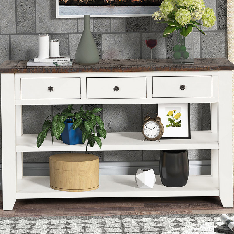 Console en bois de pin massif 48 po, table d'appoint moderne avec 3 rangements