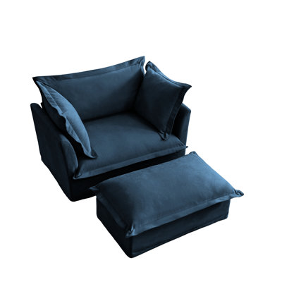 Armchair With In Blue Chenille - Soft, Comfy Seat, Detachable Covers, Construction Upholstered Large Chenille, Comfortable Pillows, Removable Cover,