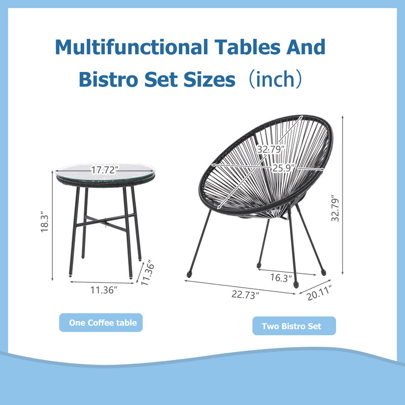 Ensemble bistro extérieur L 17,75 po Arold, Noir