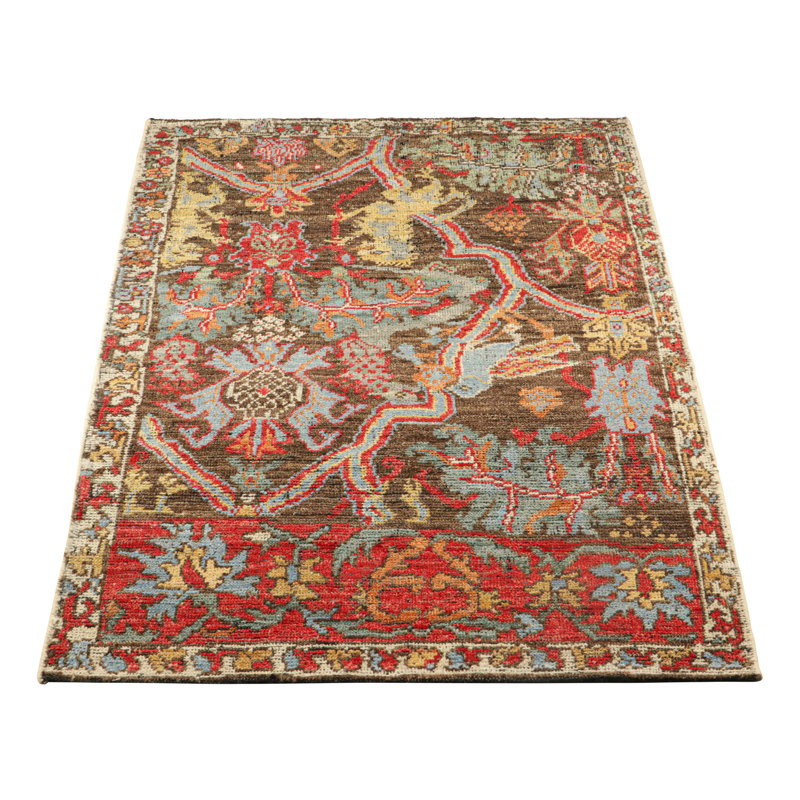 Burano Hand Knotted Wool Floral Area Rug, Rectangle 5' x 7'