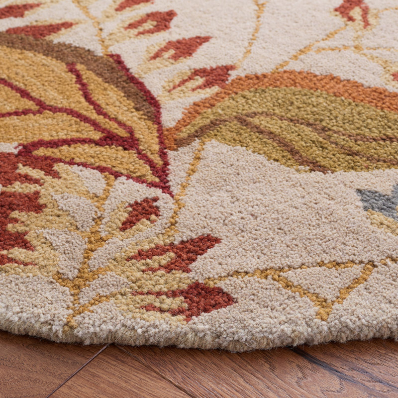 Emrick Blossom Hand Hooked Wool/Cotton/Latex Floral Rug in Beige, Rectangle 3' x 5'