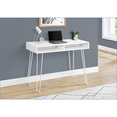 Desks, 40” Modern Home Office Computer Desk with Storage Cubbies, Left/Right Set-up | White Laminate, White Metal | Particle Board