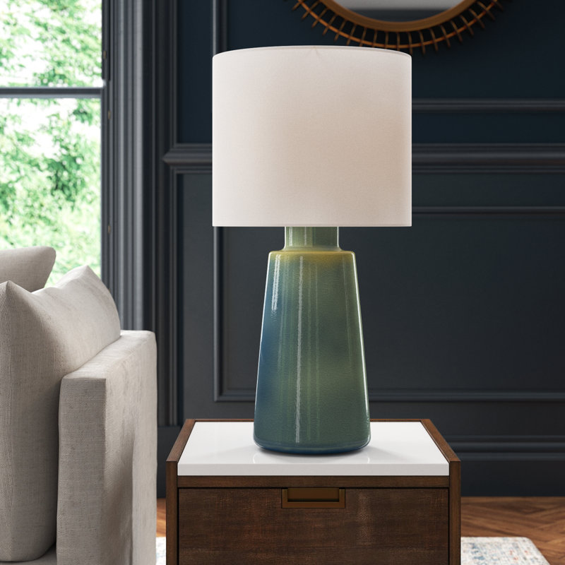 Jathan Table Lamp, 27.38" H x 14" W x 14" D, Blue Anglia Crackle