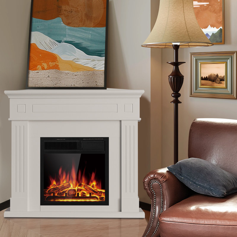 Foyer électrique autoportant 43 po avec manteau de bois 43 po, Blanc