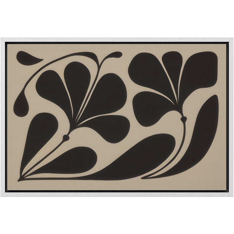 «Mid Century Modern Organic Leaf Form Abstract Art encadrée», H 24 po x l 36 po, Noir, Blanc
