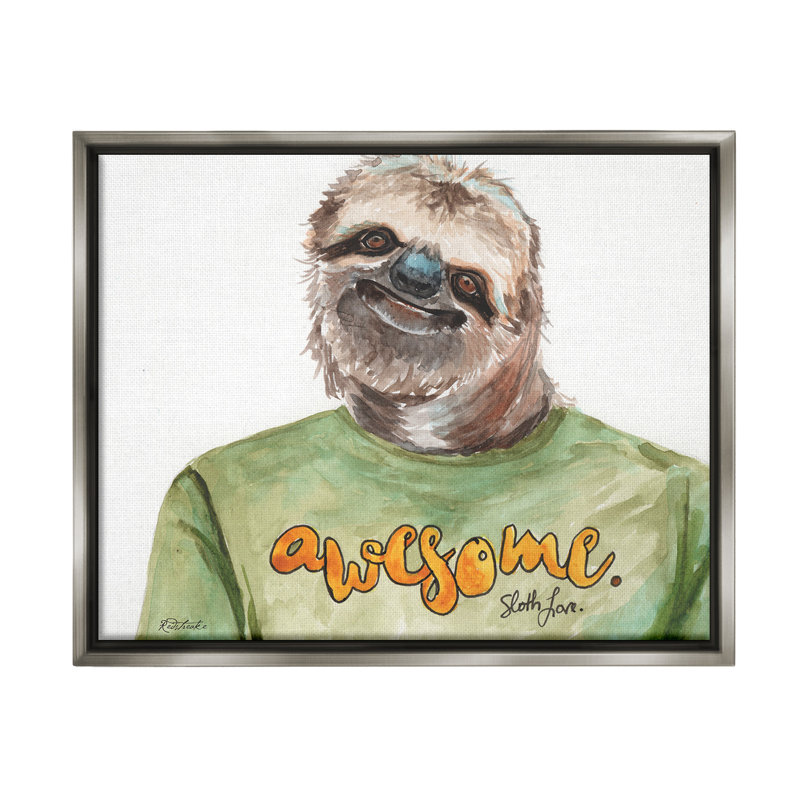 «Sloth With Awesome Chemise Floater Frame» sur toile, Cadre flottant gris lustré, H 25 po x l 31 po