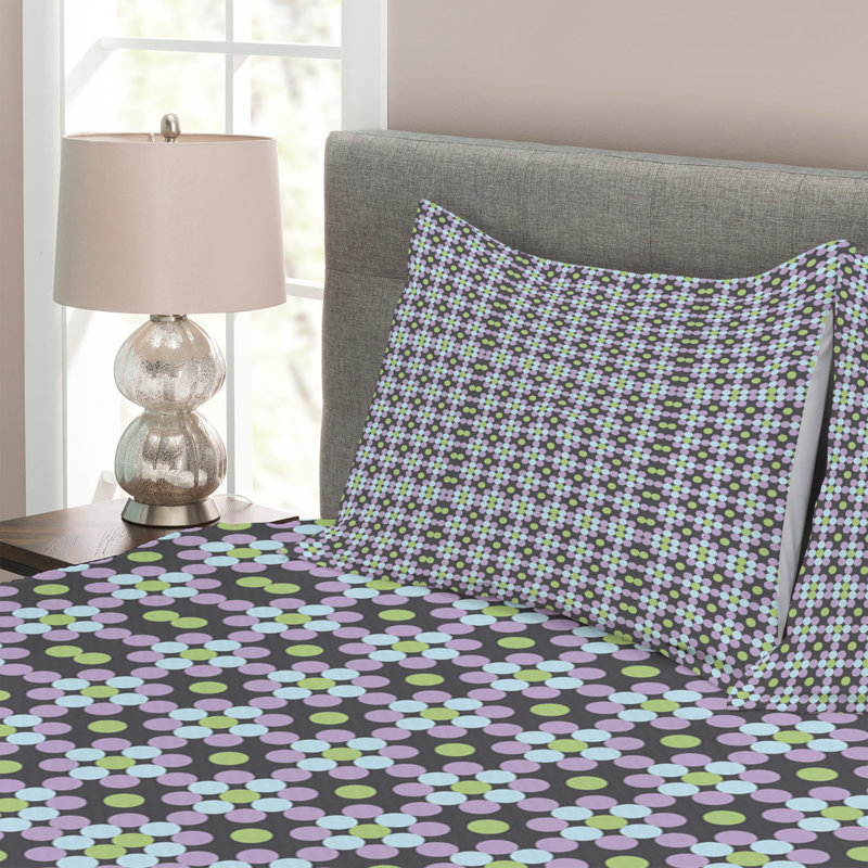 Abrish Purple/Blue/Green Microfibre Bedspread Set, 220 x 264 cm