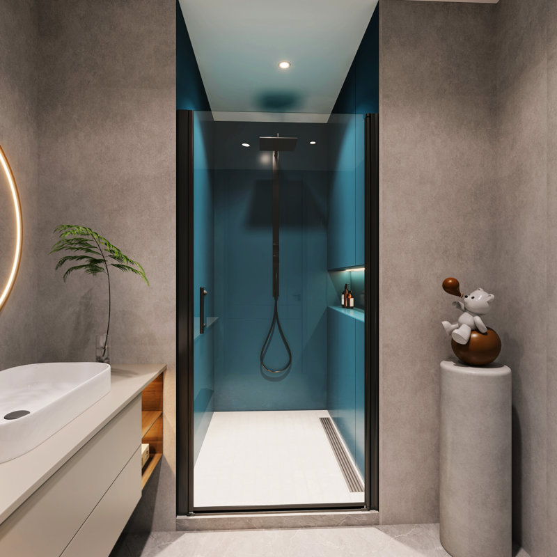 Pivot de porte de douche en verre trempé 1/4 po, ouvert à l'extérieur, porte pivotante pour salle de bain, noir mat, utilisation, 34 à 35 3/8 po x 72 po, système solide et fiable