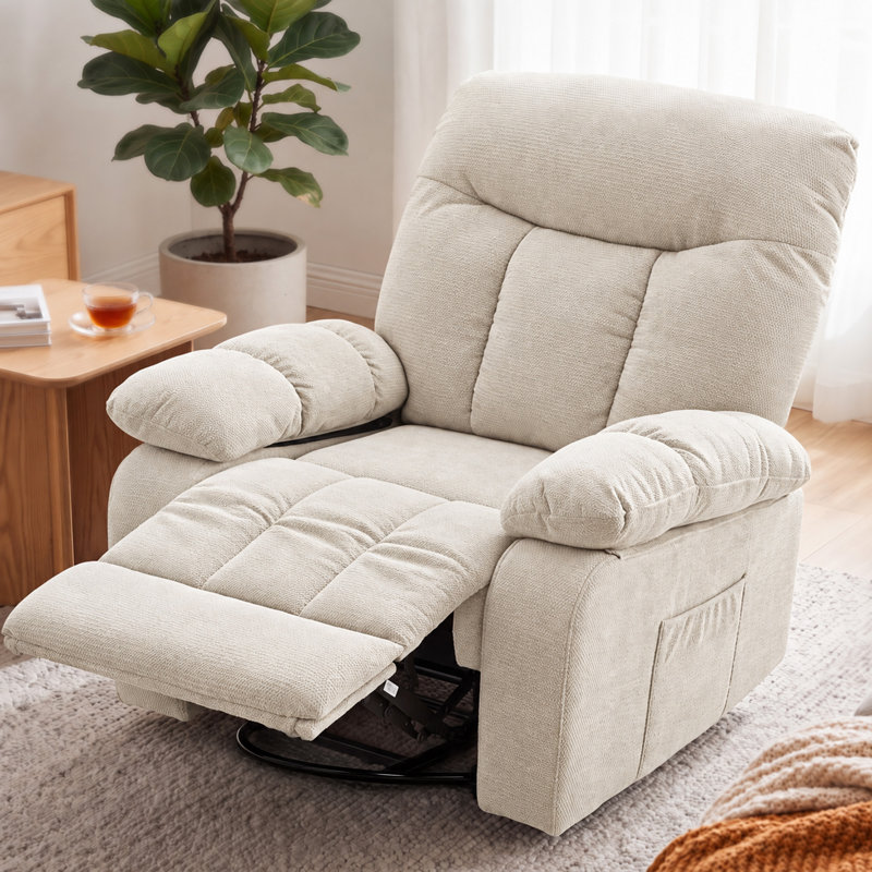 Fauteuil inclinable pivotant à bascule de 92 cm (36,2 po) avec revêtement, fonction massage et chauffage, Beige