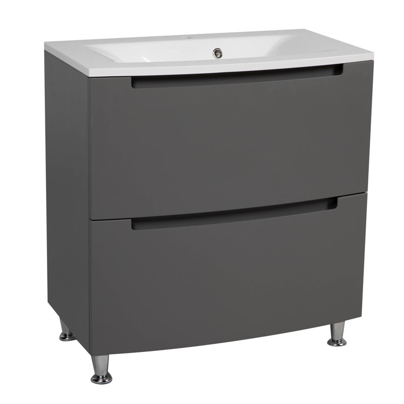 Phoebi 40'' Single Bathroom Vanity with Ceramic Top with Mirror, Gray Matte