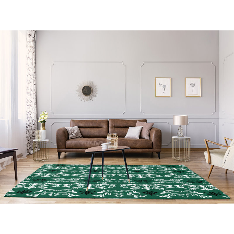 Tapis vert / blanc Damask, Rectangle 9 pi x 12 pi