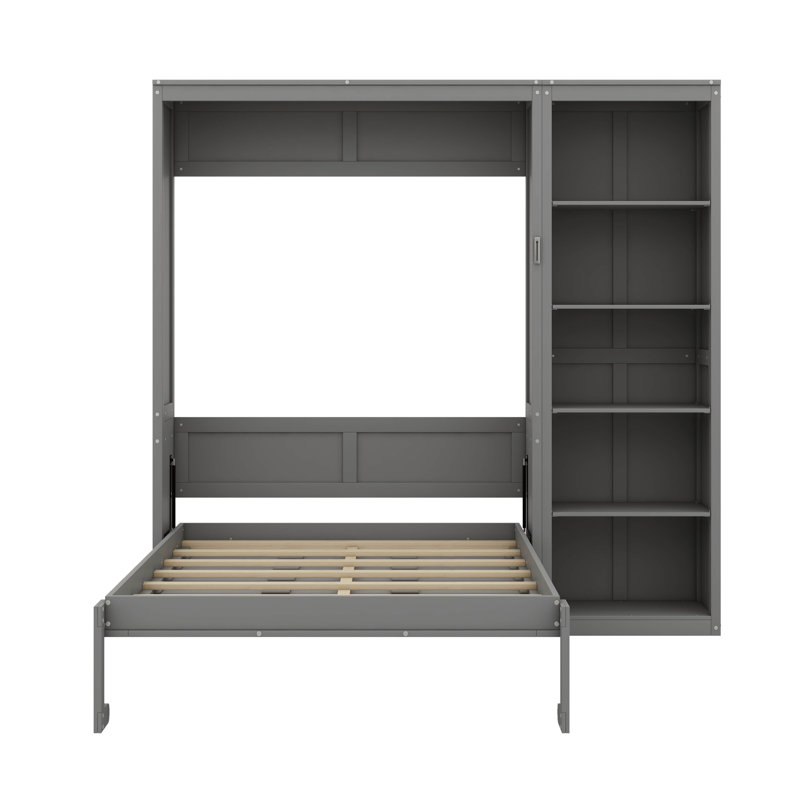 Grand lit escamotable compact avec rangement, Gris