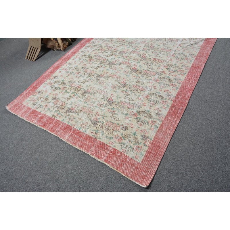 Tapis turcs, tapis rouge Oushak, grands tapis 5,2 x 8,5 pi, tapis géométriques, tapis en laine, tapis rétro