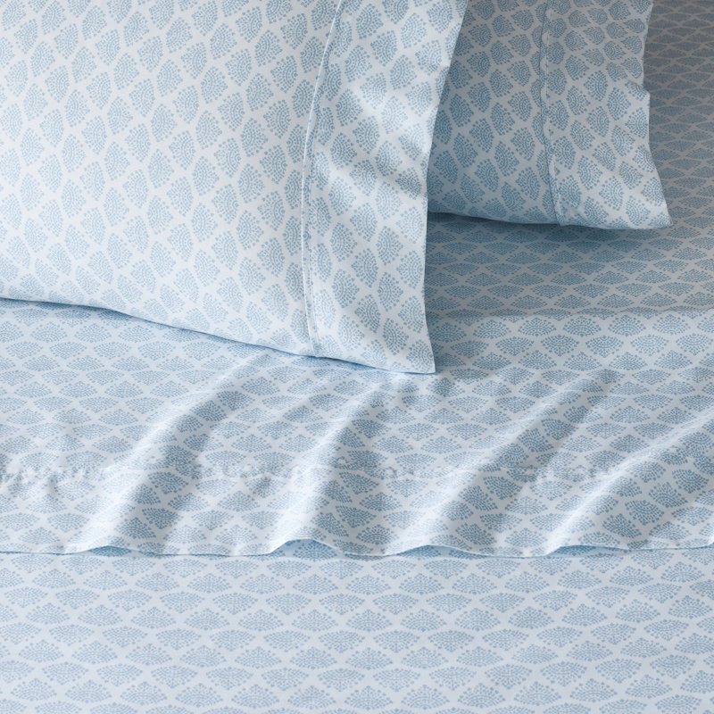 Ensemble de draps anti-froissement en microfibre GAIAM, Dotted Fan Print Ice Blue