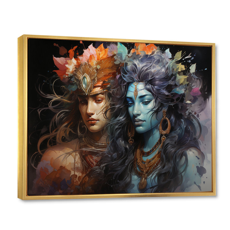 Hinduisim Art Ardhanarishvaras Unity I - Spiritual Wall Decor, H 12 po x l 20 po x P 1 po, Cadre flottant doré