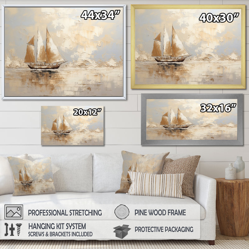 Voilier sur la mer, reproduction sur toile, Toile tendue, H 30 po x l 40 po