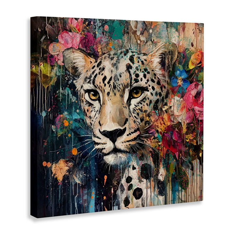 Cheetah & Exotic Blooms Canvas, design by Marta Wiley, 17" H x 17" W