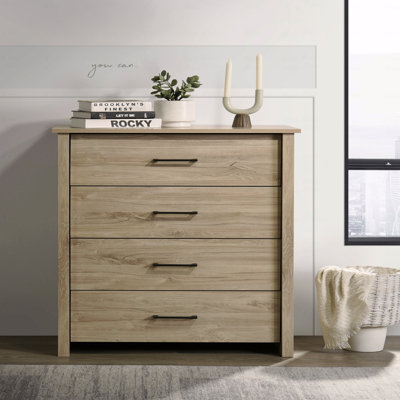 Commode 4 tiroirs, l 32 po avec poignées noires