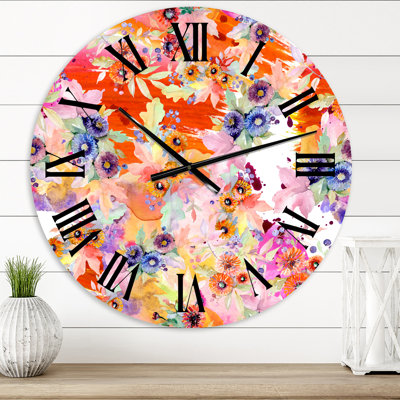 Horloge murale moderne Vibrant Wild Spring Leaves and Wildflowers VI