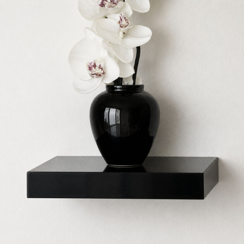 Hudson Floating Wall Shelf Kit, Chunky 3.8cm, Gloss Black, Small (24cm)