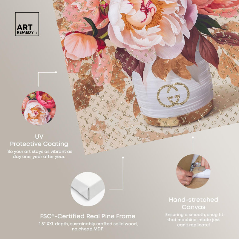 Art floral sur toile, belles pivoines, H 54 po x l 36 po, Toile tendue