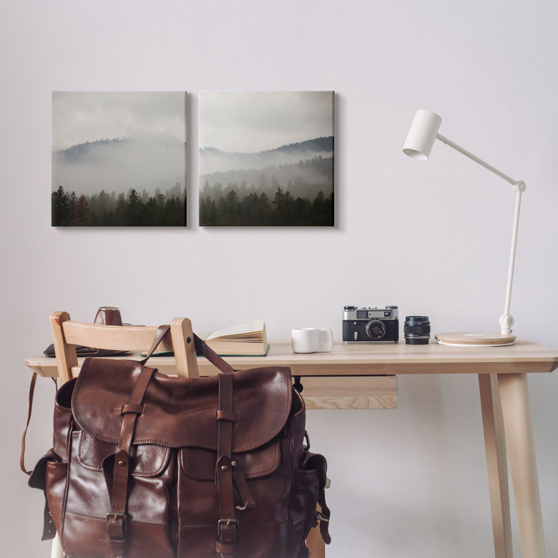 Quiet Foggy Mountain Forest Landscape Canvas Print Set