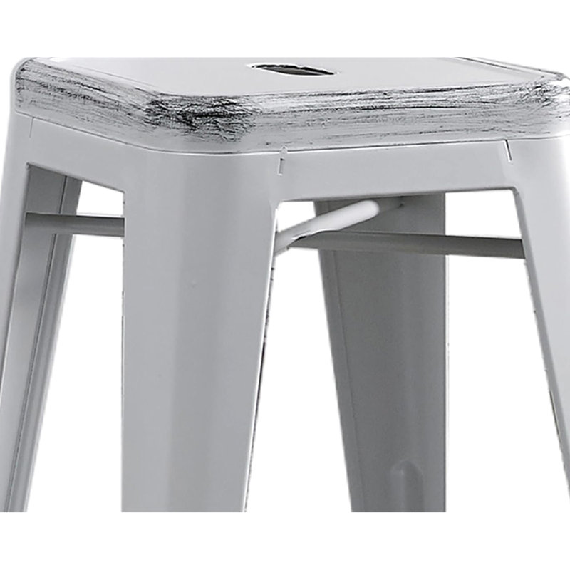 Contemporary Backless Metal Bar Stools   Of 2 , 24" Seat, Weight, Solid Construction, Four Legs With Rubber Tips, Reinforced Bracing, Indoor Outdoor Application Rustic Weight Design, No Assembly