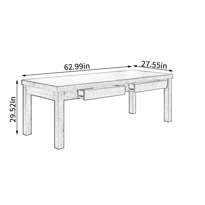 Ash Solid Wood Dining Table, 27.55" W x 62.99" L