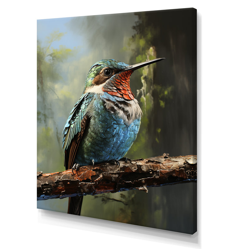Bleu et vert rayonnant Colibri beauté - Art mural colibri, Toile tendue, H 32 po x l 16 po