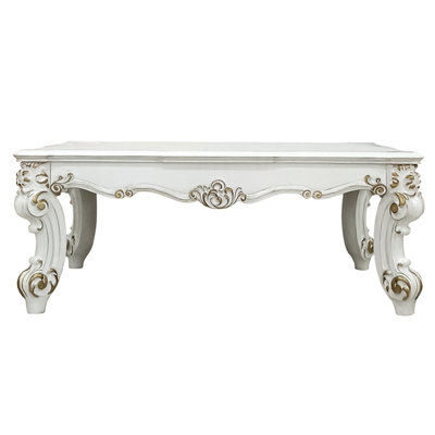 Classic Antique Pearl Coffee Table With Decorative Leg Scrolls - Enhances Visual Appeal Intricate Scrolled Legs Room Atmosphere