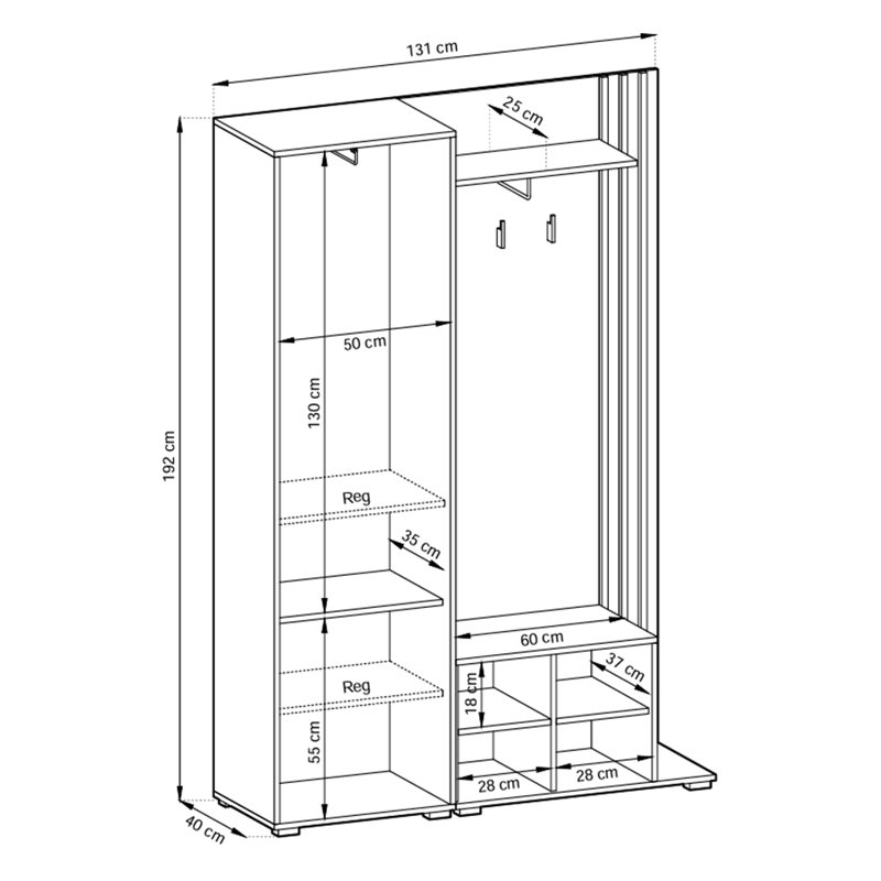 Romul Hall Tree 131cm Wide with Shoe Storage, Brown/White