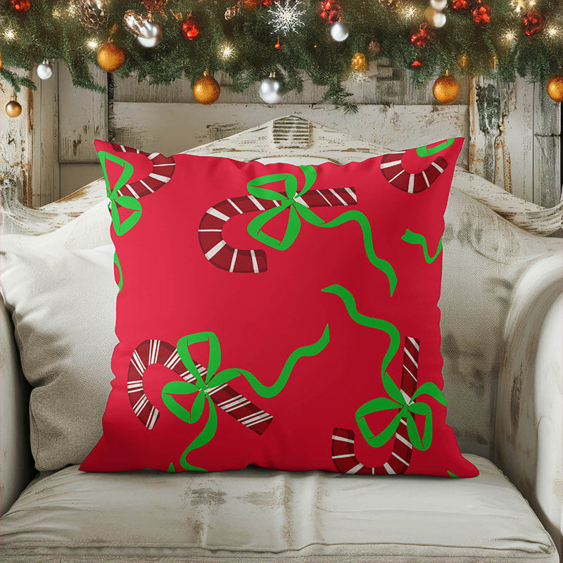 Coussin décoratif Candycanes & Bows, Rouge, H 16 po x l 16 po