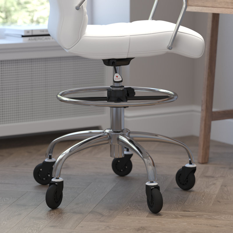  Chaise de dessinateur avec roulettes, anneau de pied réglable, Blanc