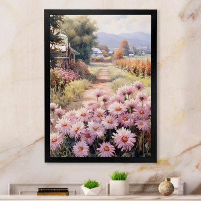 «Pink Green Chrysanthemums Field» sur impression sur toile