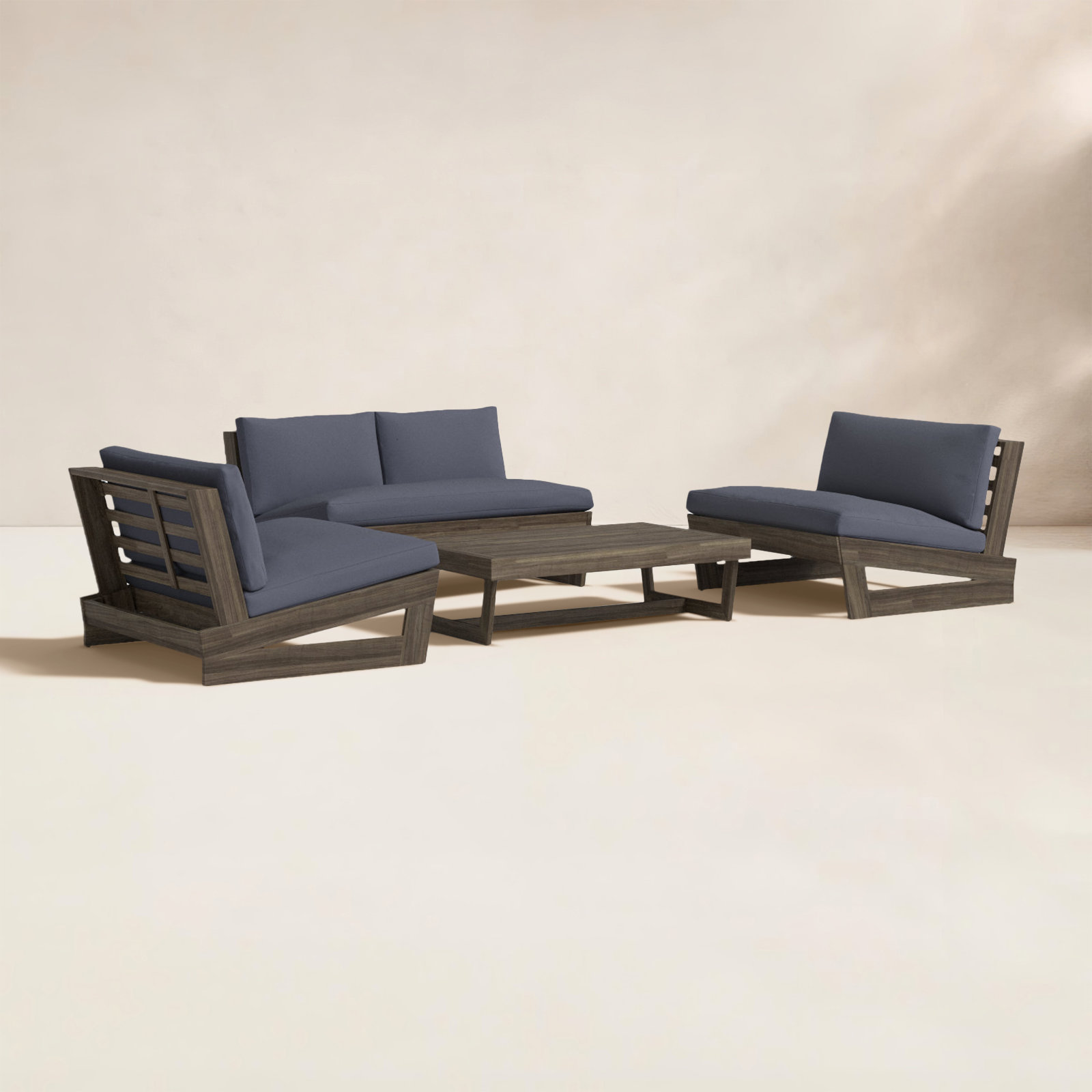 Louise Acacia 4 - Person Patio Conversation Set with Cushions, Gray Frame/Dark Gray Cushion