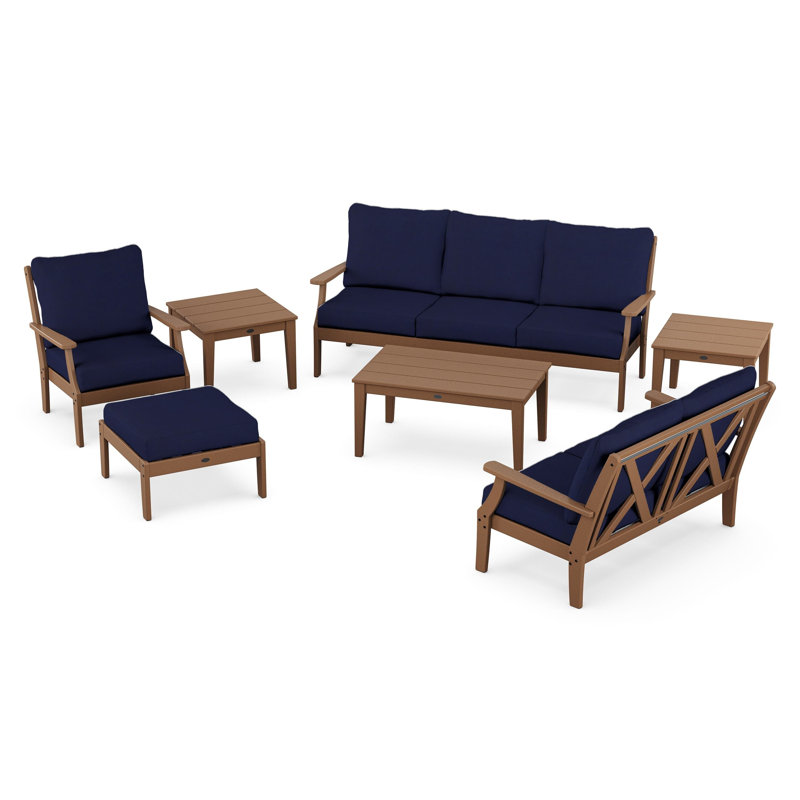 Braxton 7-Piece Deep Seating Set, Navy, Teak