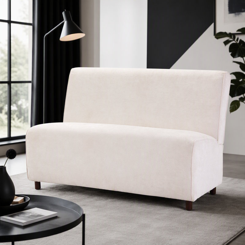 Causeuse 49 po avec housse bouclée beige 49 po avec coussin en éponge haute densité et pieds brun clair pour les salons modernes