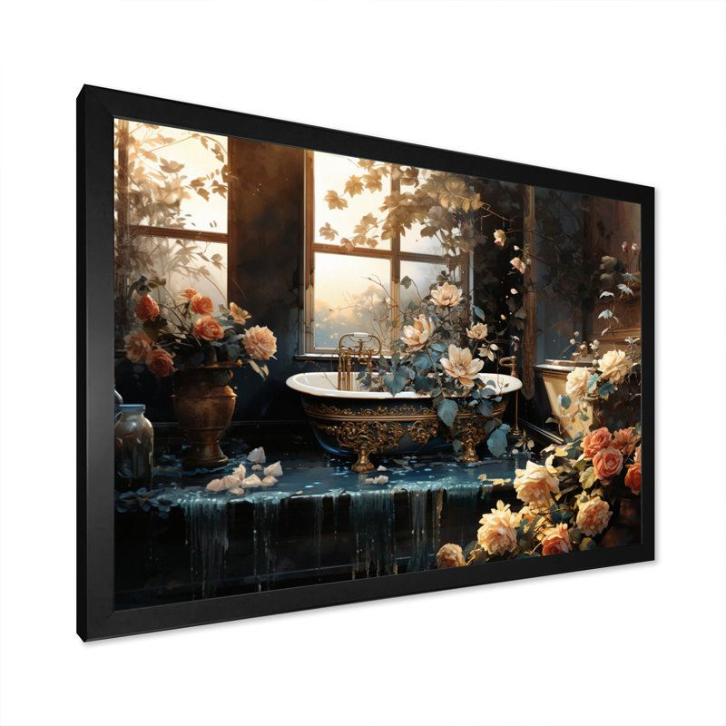 Baignoire fabriquée en or - Reproduction d'art mural, H 16 po x l 32 po x P 1 po, Cadre photo noir