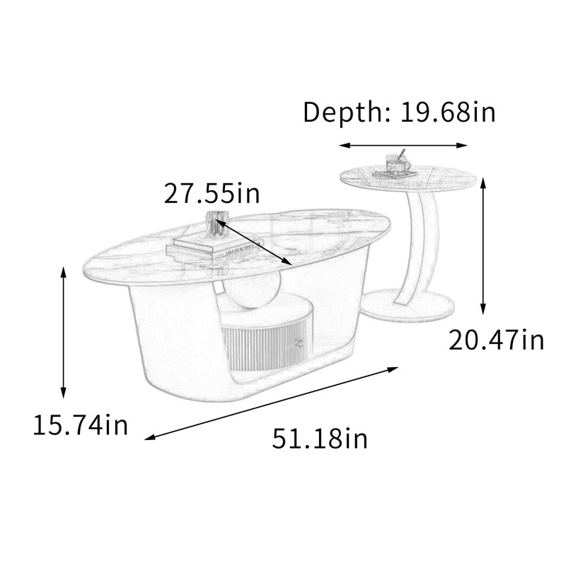 Ensemble de tables basses Creamy Style Home, Light Gray/White, 15.74" H x 51.18" W x 27.55" D