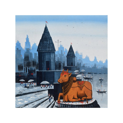 Nandi assis sur Ghat | Acrylique sur toile | Par Reba Mandal