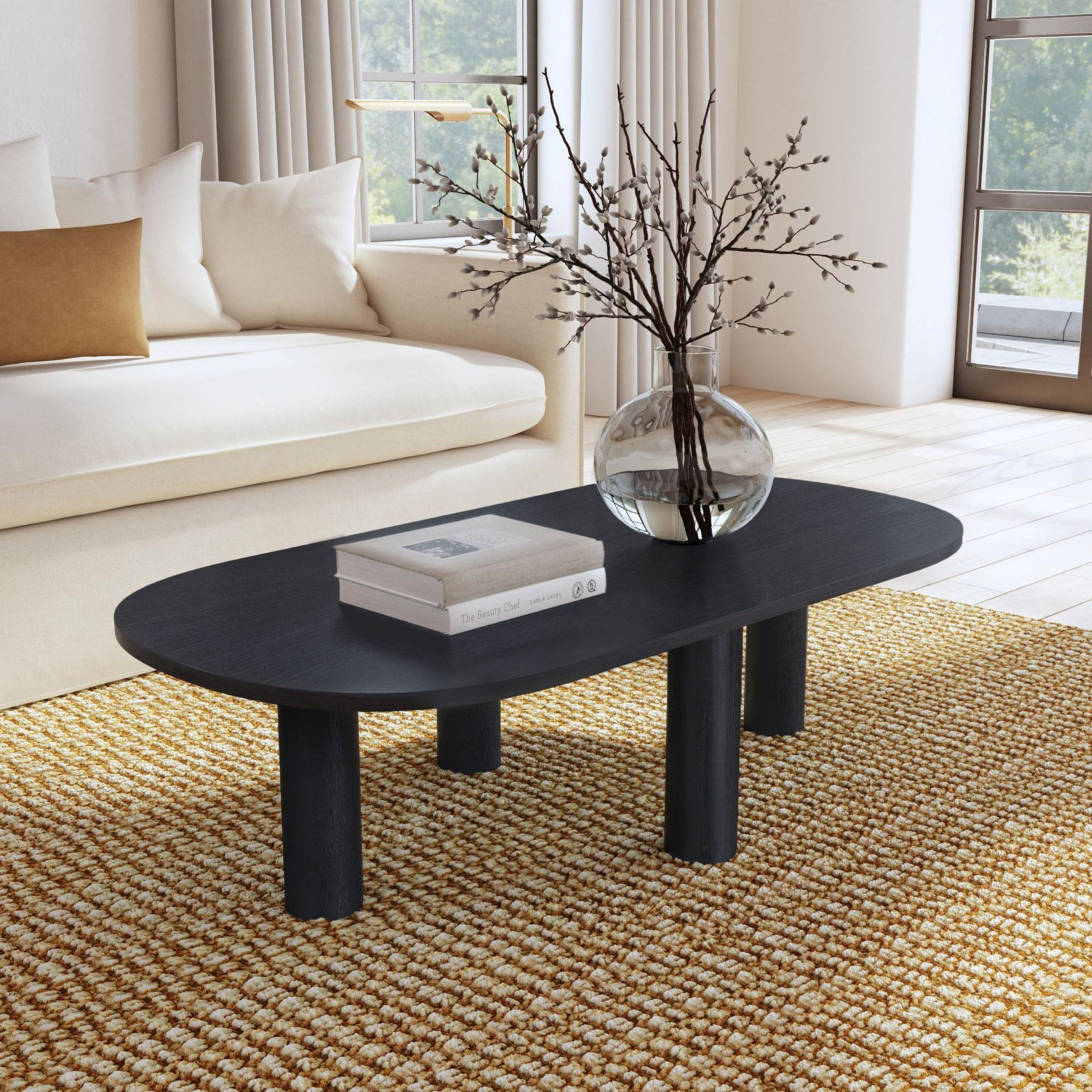 Toriano 52" Oval Mango Coffee Table, Black
