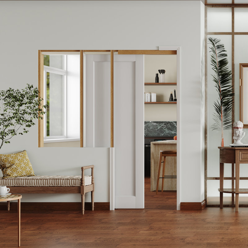 Porte coulissante avec fermeture à glissière - Porte intérieure en MDF blanc de style shaker et garde-manger avec cadre de poche