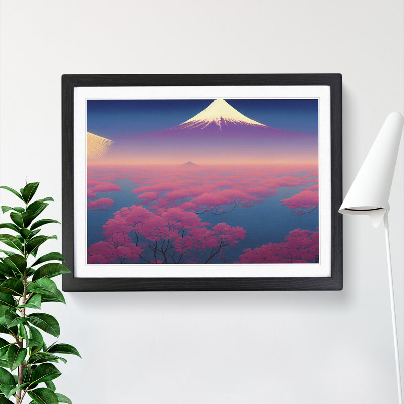 XH1022-7286X Radiant Japanese Mountains - Single Picture Frame Print, 46cm H x 64cm W x 2cm D, Black Framed