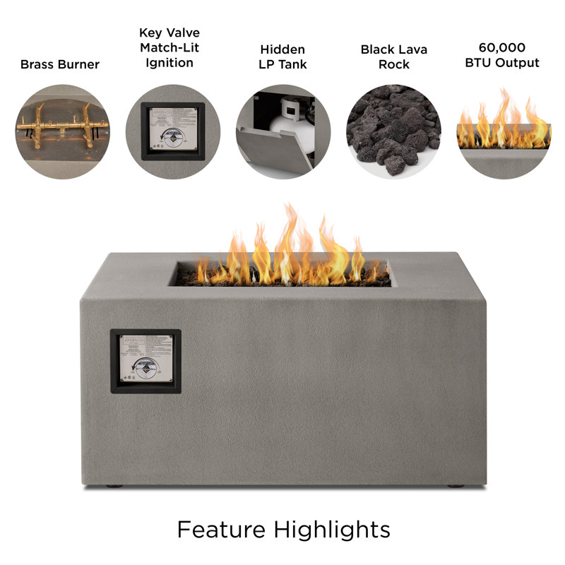 Estes Concrete Propane Fire Pit Table by Jensen Co., 19" H x 40" W x 40" D, Flint, Propane