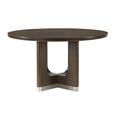 Modern Round Dining Table Durable Unique Metallic Accent Base Wooden Dining Furniture 1Pc