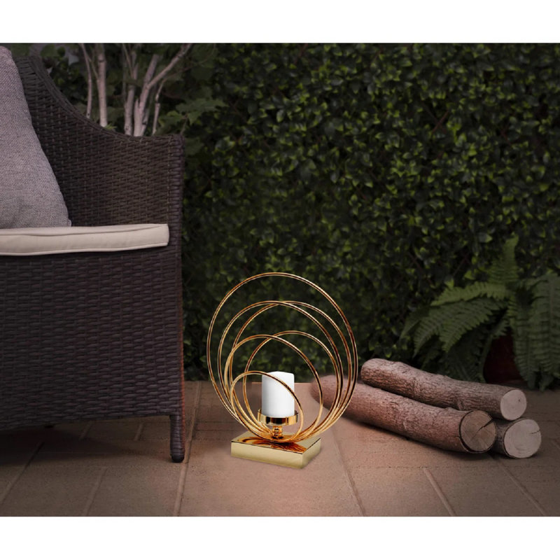 7.08'' H Metal Hoop Tabletop Tealight Holder with Glass Hurricane, Bronze Finish for Christmas Decor