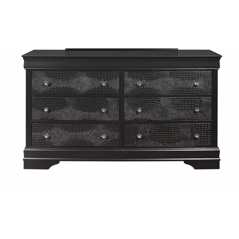 Dresser With Drawers And Crystal Embellished Hardware, Metallic Gray