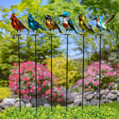 Assortiment de poteaux d'oiseaux en fer peints métalliques assortis (ensemble de 6)